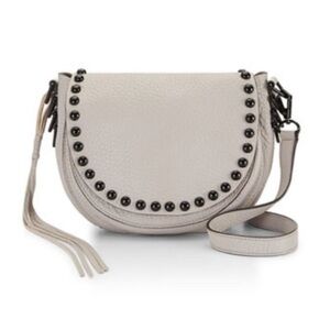 Rebecca Minkoff White Crossbody Unlined Saddle Bag Leather Metal Studded Saddle